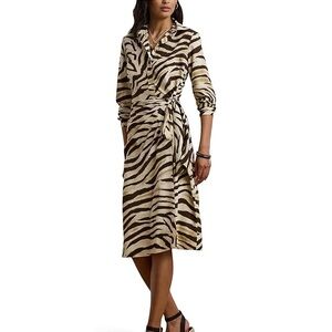 Ralph Lauren Zebra-Print Midi Shirt Dress in Beige & Brown